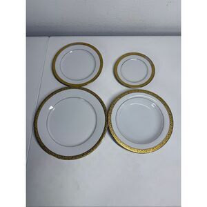 VNG Gold Buffet Royal Gallery Set 4 Rimmed Plates 1991Macy's Dept Store See Note